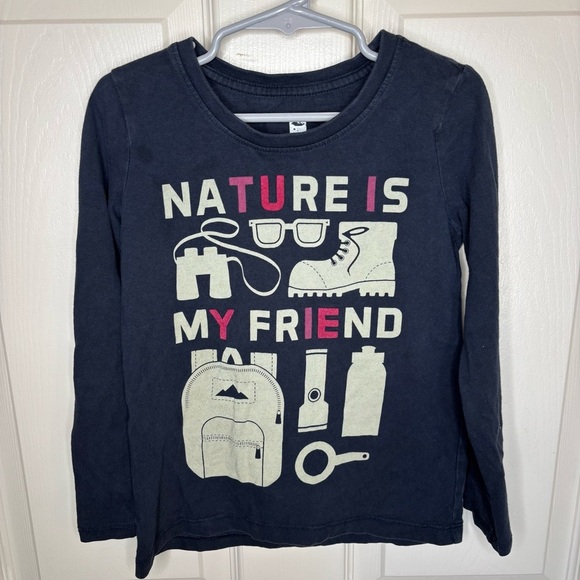 Tea Collection Girls Nature is my Friend long Sleeve Top Size 5 Navy Outdoor - Picture 1 of 5